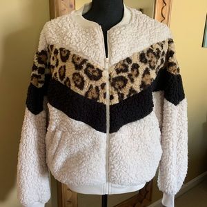 Teddy bear Sherpa leopard bomber style jacket